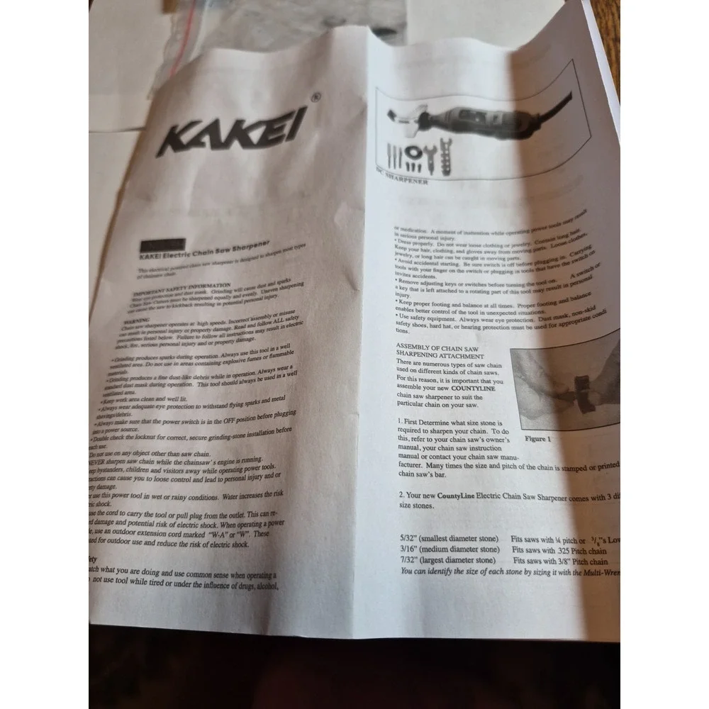 KAKEI electric Chain Sharpener 220 Volt Missing Parts